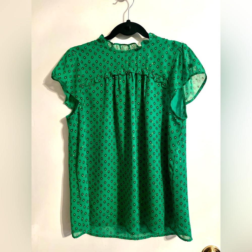 Carolina Belle Emerald Green Modern‎ Boho Chic Flutter Sleeve Top-Size Large